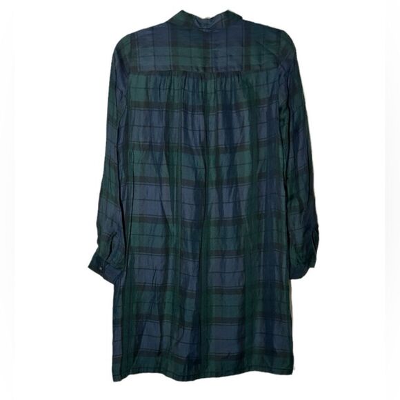 LOFT Blue Green Plaid Long Sleeve Button Front Mini Dress Size XS - Picture 2 of 7